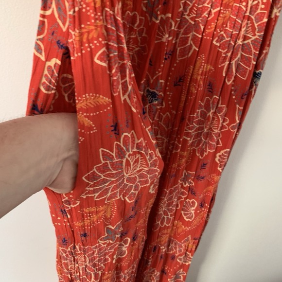 Angie Womens Dress Small Red Floral Midi A Line Boho Smocked Tiered Peasant Puff - Picture 6 of 9